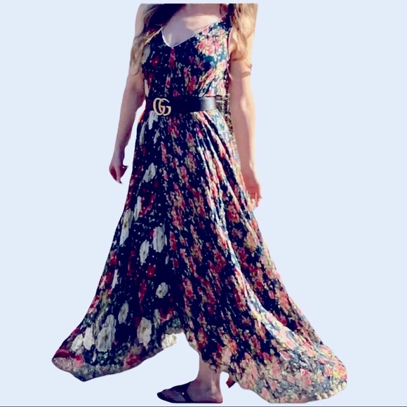 Hemant & Nandita x Anthropologie Hermosa Bias XS 0 2 Blue Pink Floral Maxi Dress - Picture 8 of 10